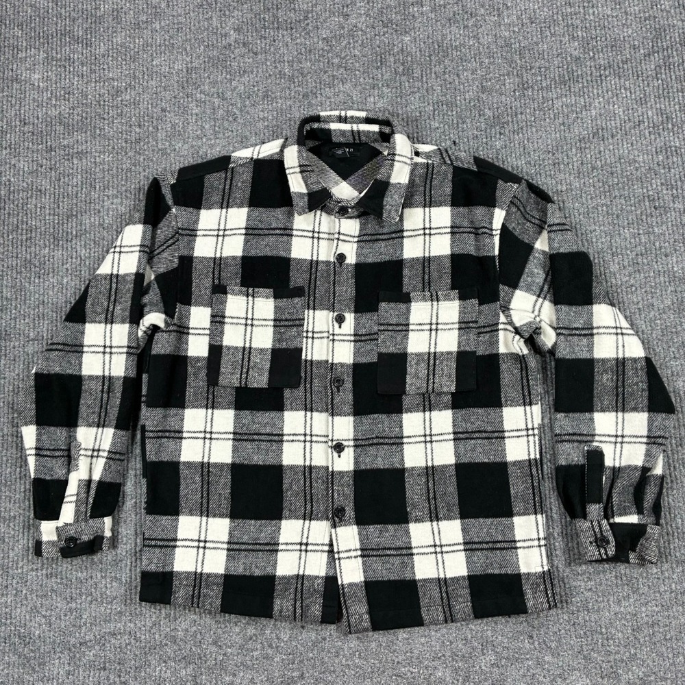 Forever 21 Mens Size Small Black White Buffalo Plaid Flannel Shirt Jacket